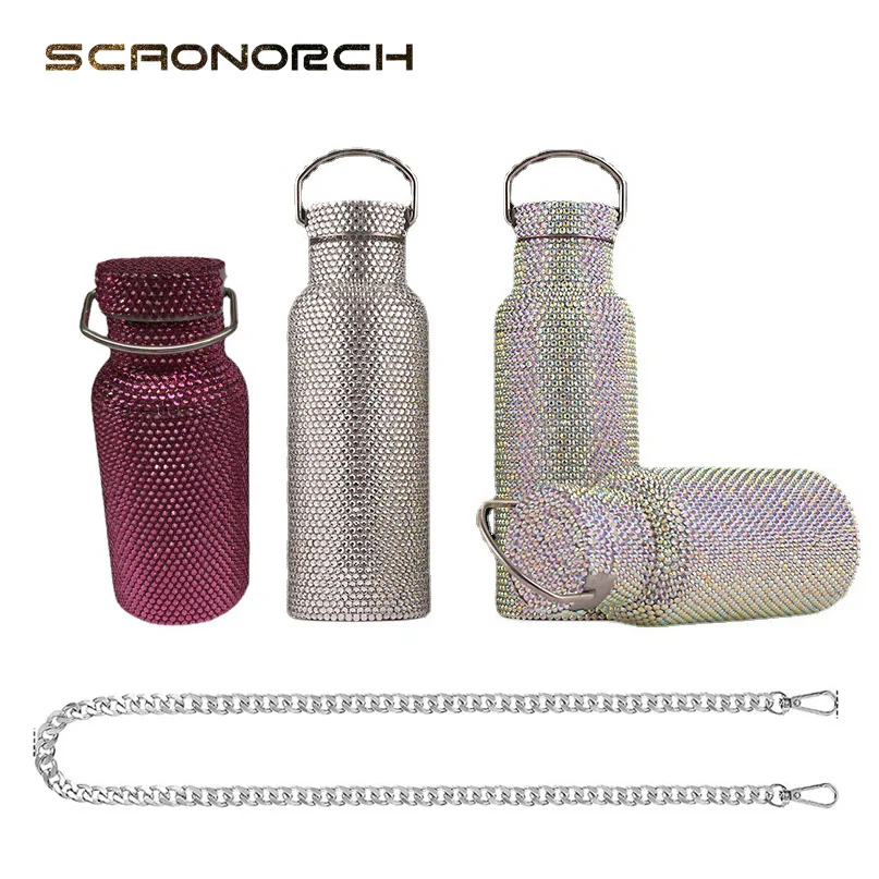 

Bling Diamond Thermos Bottle with Chain Double Wall Stainless Steel Vacuum Water Bottle Thermal Insulated Flask Coffee Mug