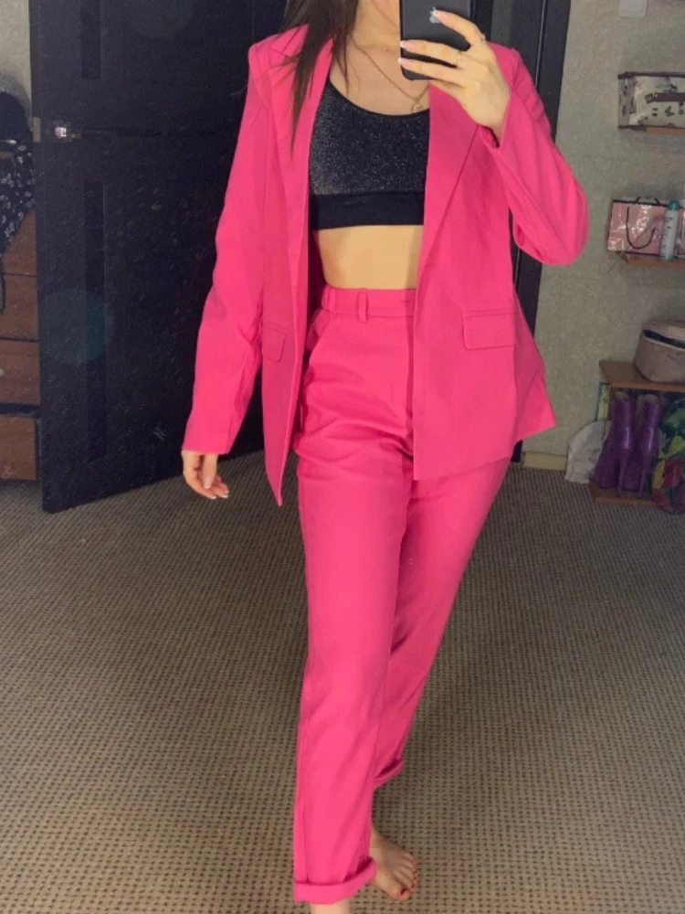 Ladies Suit 2 Piece Set One Button Jacket Pants Korean Fashion Casual Shopping Party Ball Tuxedo