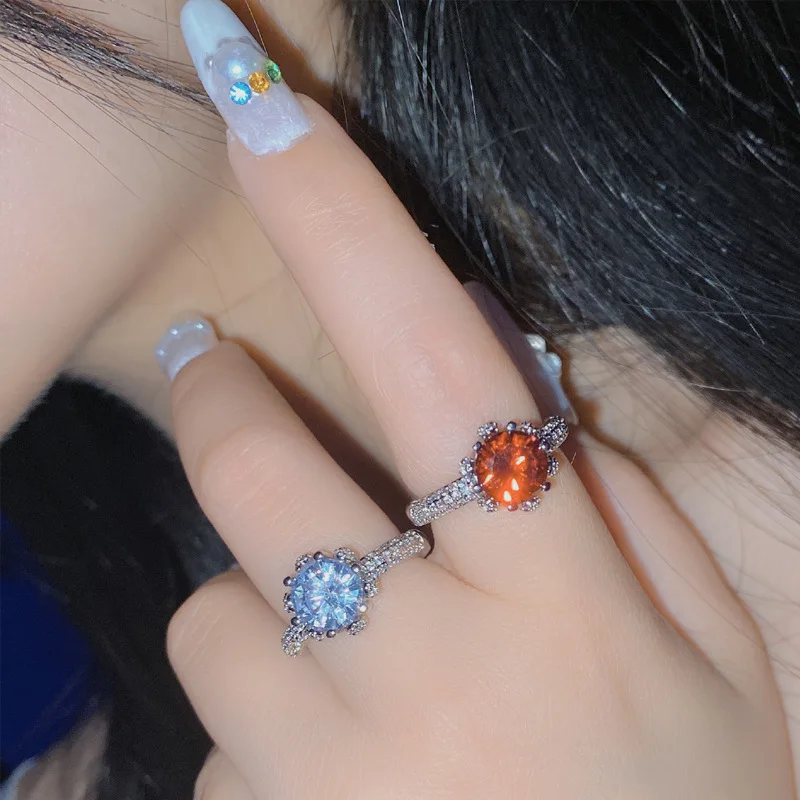 

New Fashion 925 Pure Silver Pigeon Blood Red Full Diamond Couple Wedding Ring Luxury Queen Party Wedding Party Jewelry Gift Ins