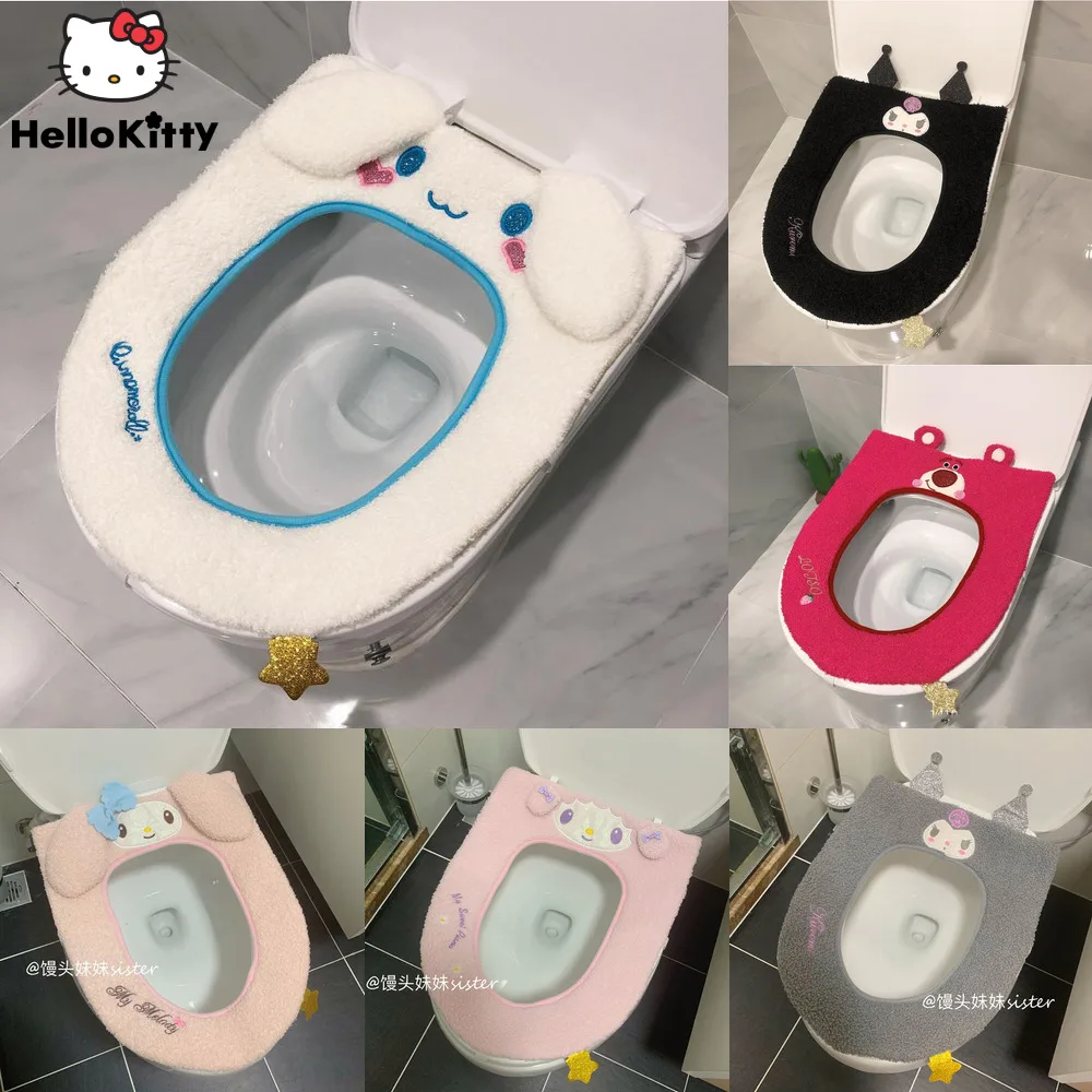 

Sanrio Kuromi Melody Toilet Seat Cover Cute Keep Warm Cartoon Cinnamoroll Plush Bathroom Kawaii Toilet Seat Cover Home Decor