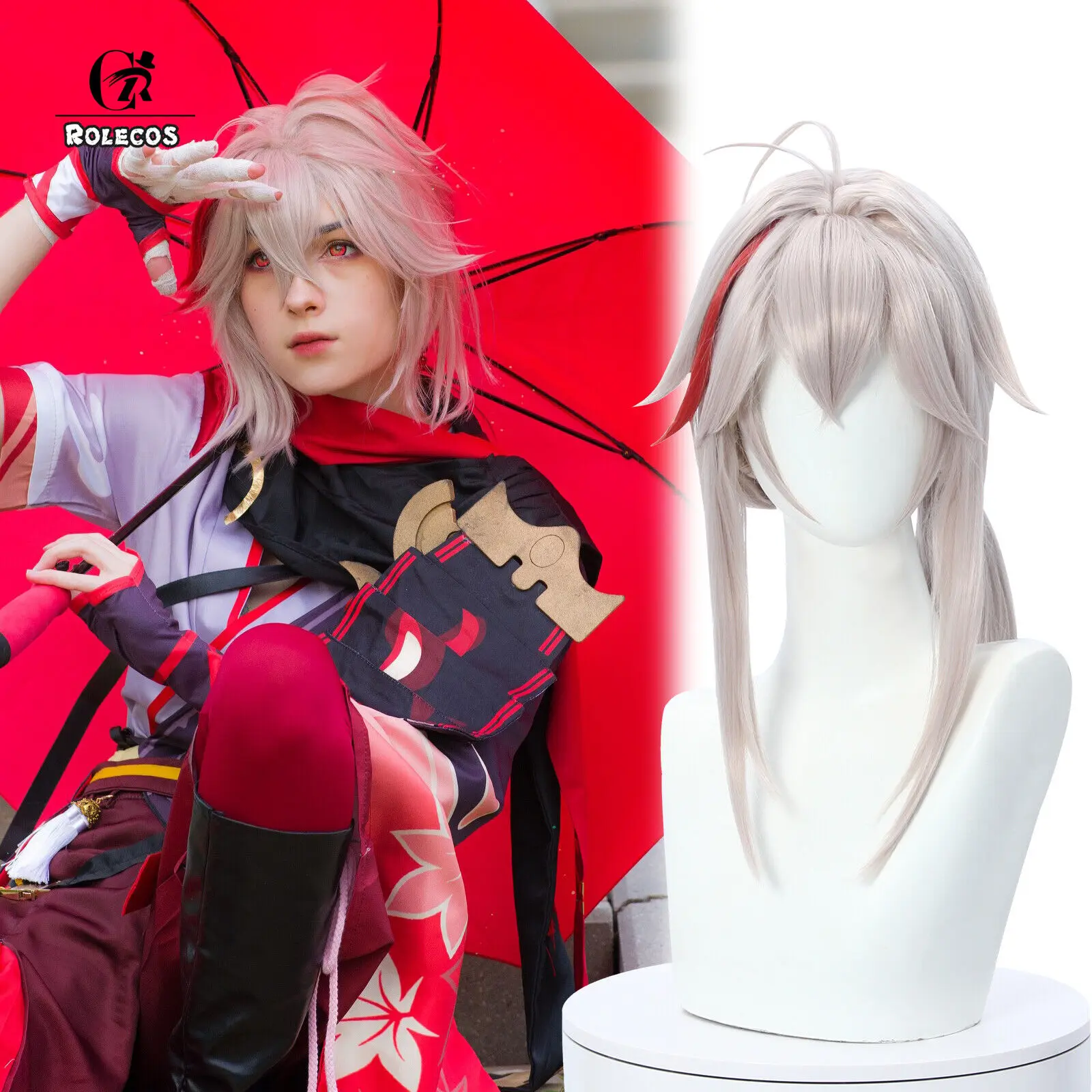 Genshin Impact Kiry Kazuha Косплей Парик Игра Серый для Хэллоуина