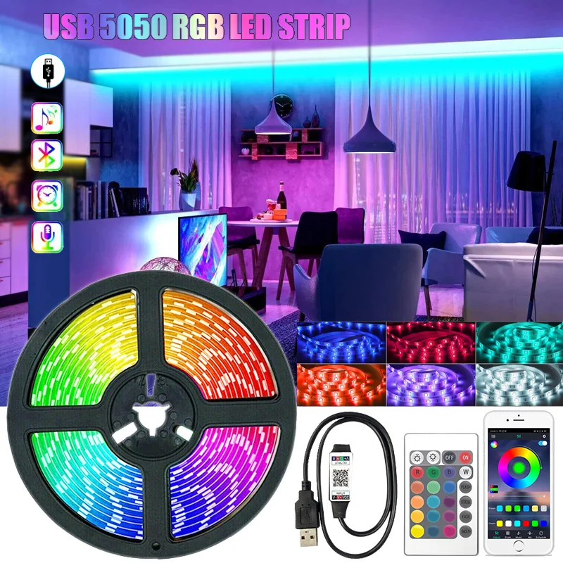 RGB 5050 USB Led Strip Light Bluetooth App Control 5V USB Led Tape Flexible Ribbon Diode Tape for TV Backlight Room Decoration