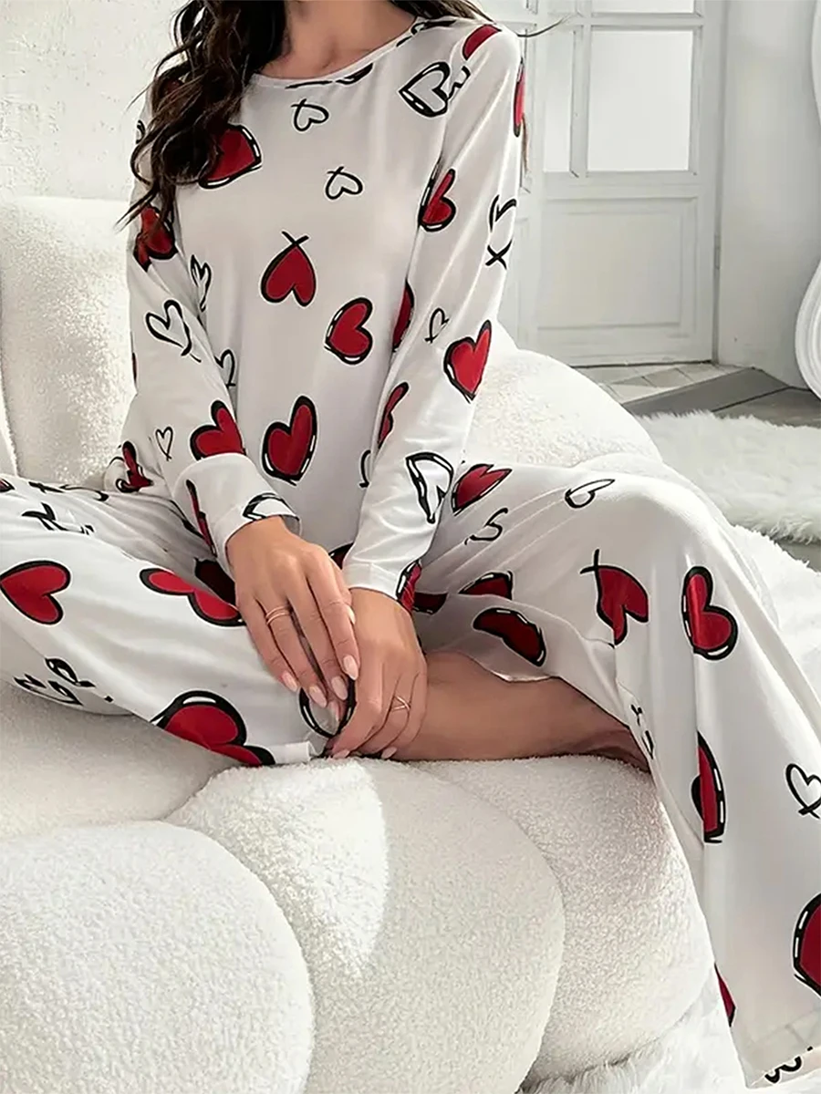 Женский комплект из двух предметов для отдыха с длинным рукавом и круглым