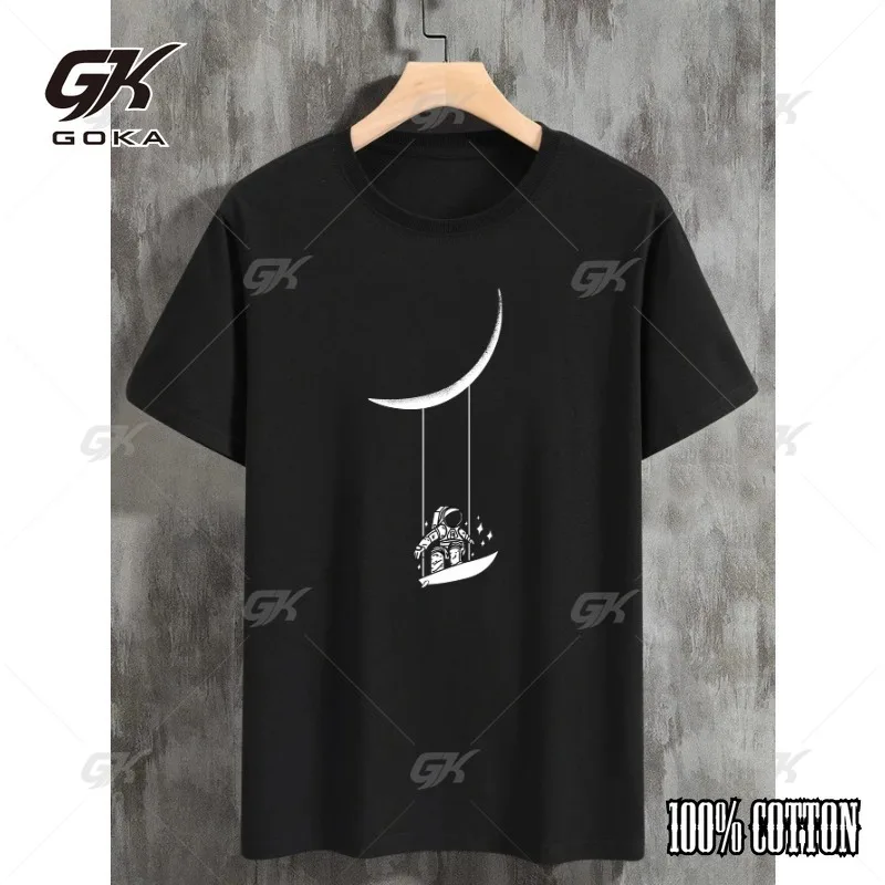 Мужская футболка с принтом Астронавт Луна Свинг модная хлопковая круглым