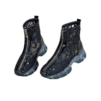 summer rhinestone front zipper martin boots womens mesh thick sole cool boots 2022 new hollow all match short boots