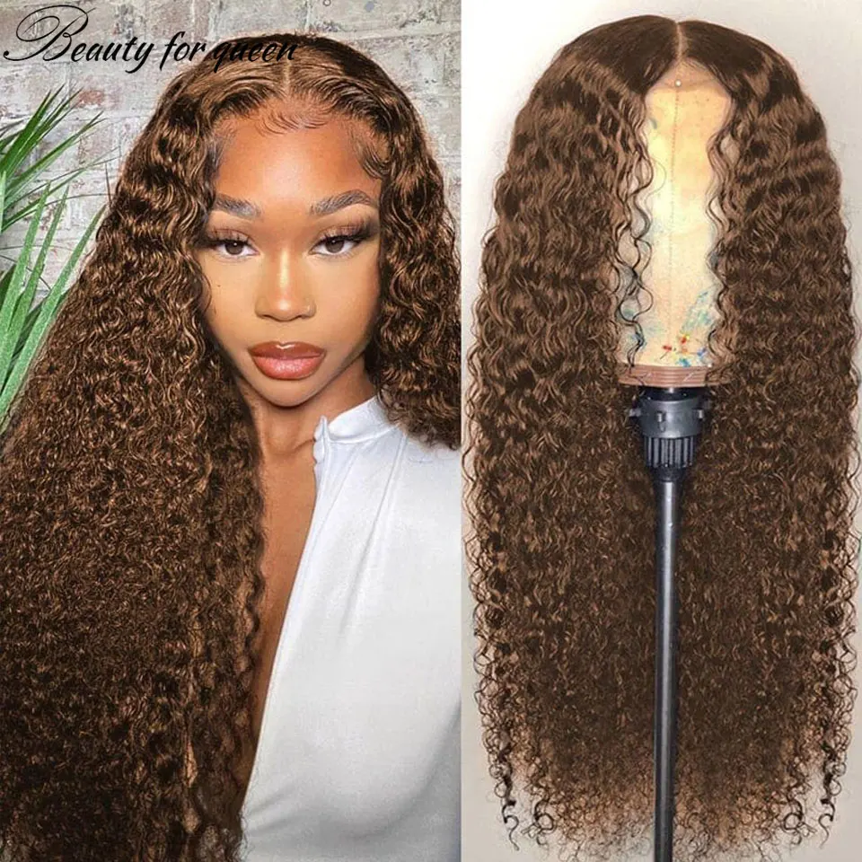 

150% Density Brazilian Remy Lace Front Human Hair Wigs Pre Plucked Curly Lace Front Wig With Baby Hair Natural Hairline Brown #4