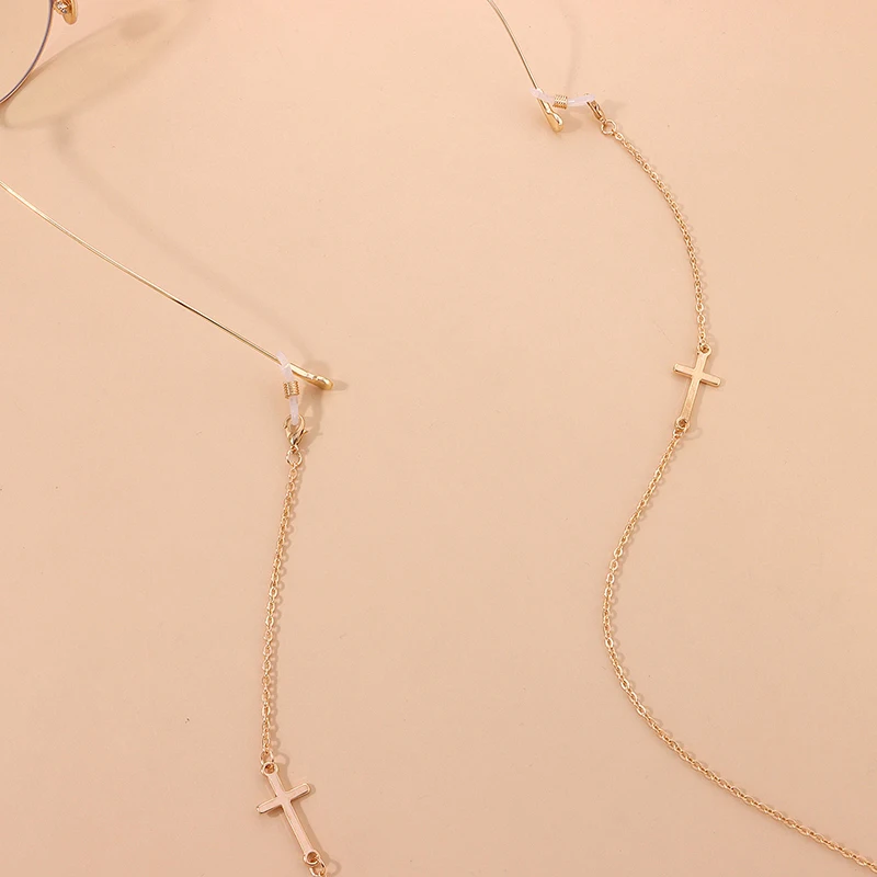 

Fashion Eyeglasses Chain Metal Cross Beaded Trendy Women Outside Casual Sunglasses Accessory Necklace Gift Mask Hanging Rope