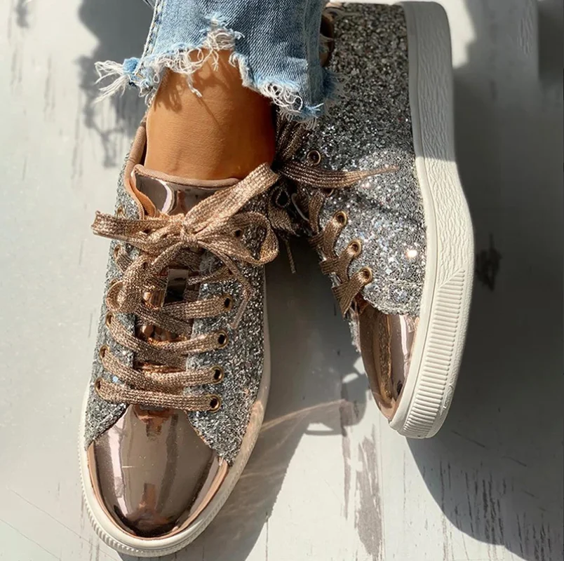 

New Sneakers Bling Luxury Shoe Glitter Casual Female Breathable Lace Up Outdoor Sport Women Vulcanize Shoes Zapatos De Mujer