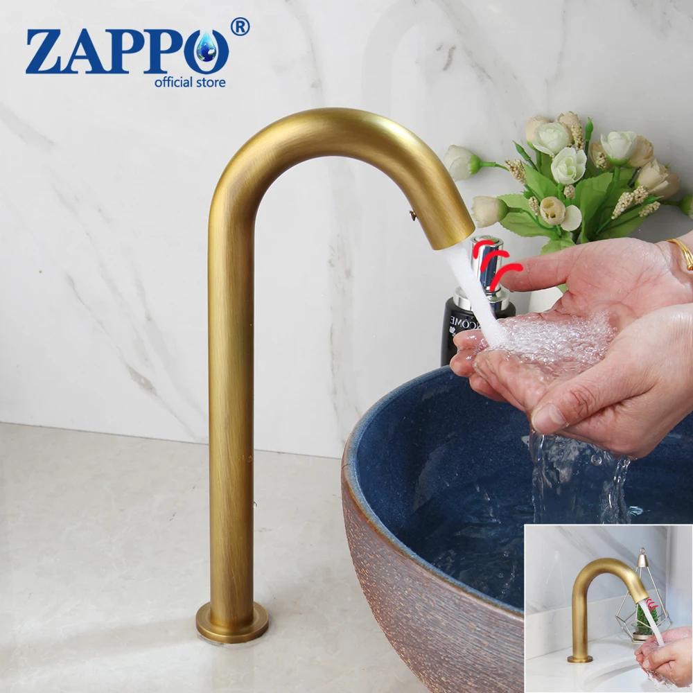 

Античный латунный смеситель ZAPPO для ванной комнаты, смеситель с бесплатным сенсорным датчиком, мощный автоматический смеситель для горячей и холодной воды с сенсорным управлением рук, смесители для раковины