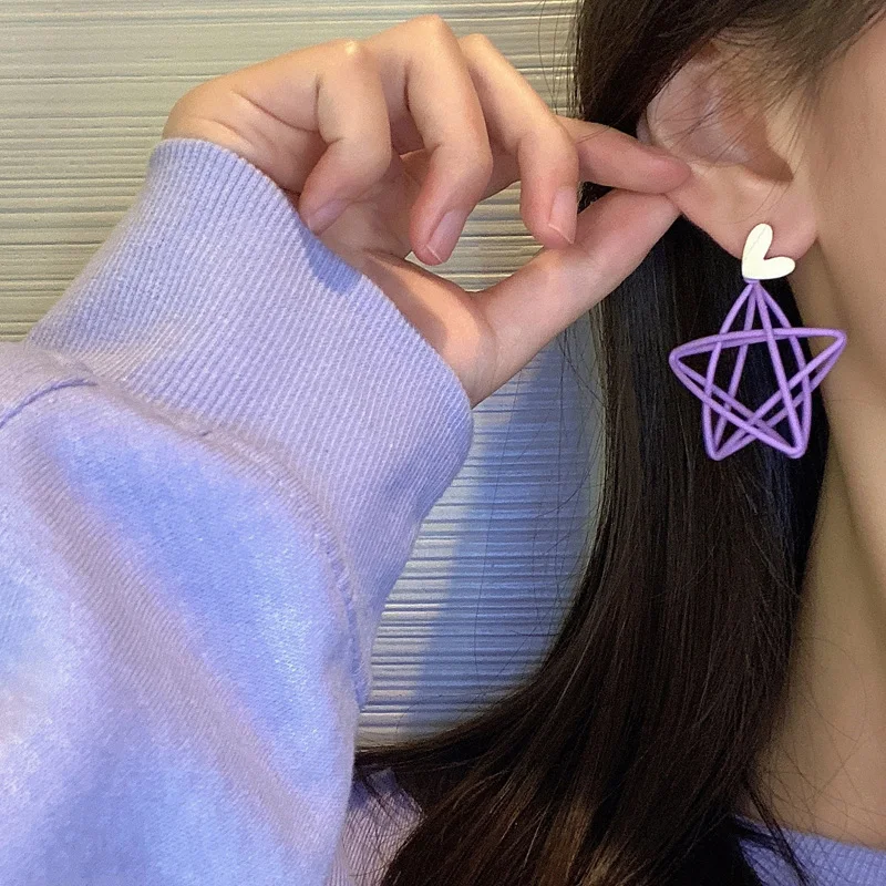 

1 Pair Oversized Exaggerated Hyperbole Mix Long Earring Hollow Dangle Circle Star Pentagram Earrings For Women Acrylic Fashion