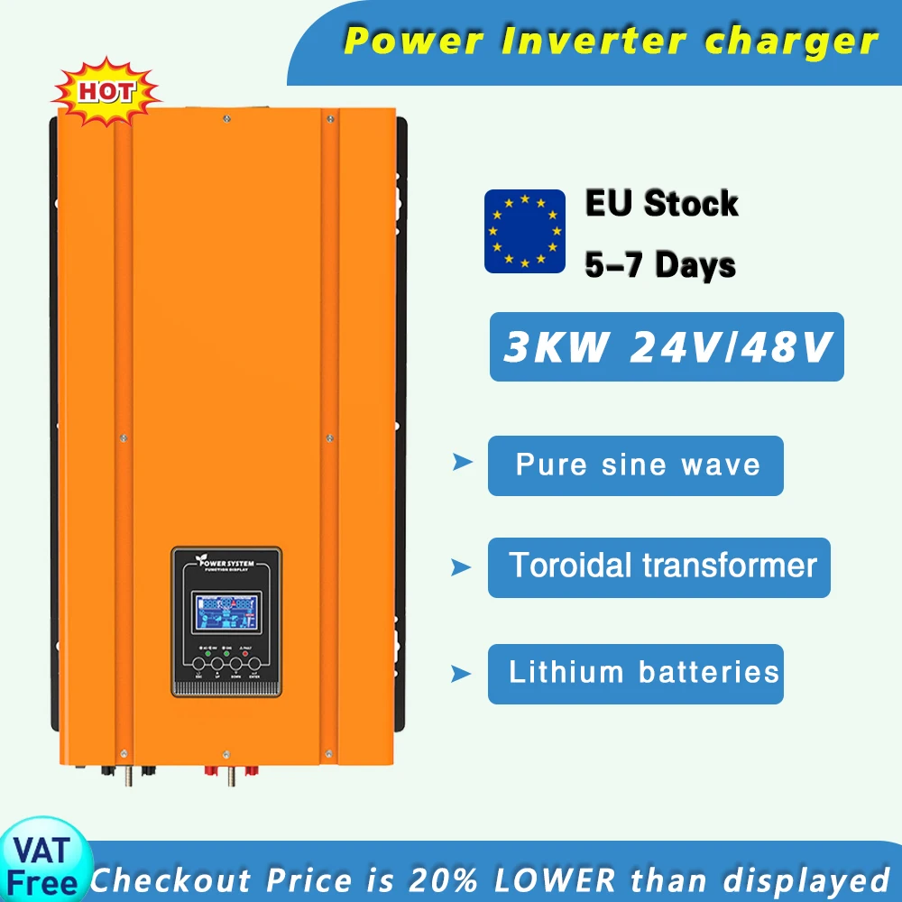

3KW 24VDC 220V/230VAC 50Hz Low Frequency Off Grid Pure Sine Wave Home Power Inverter with battery charger UPS Inverter