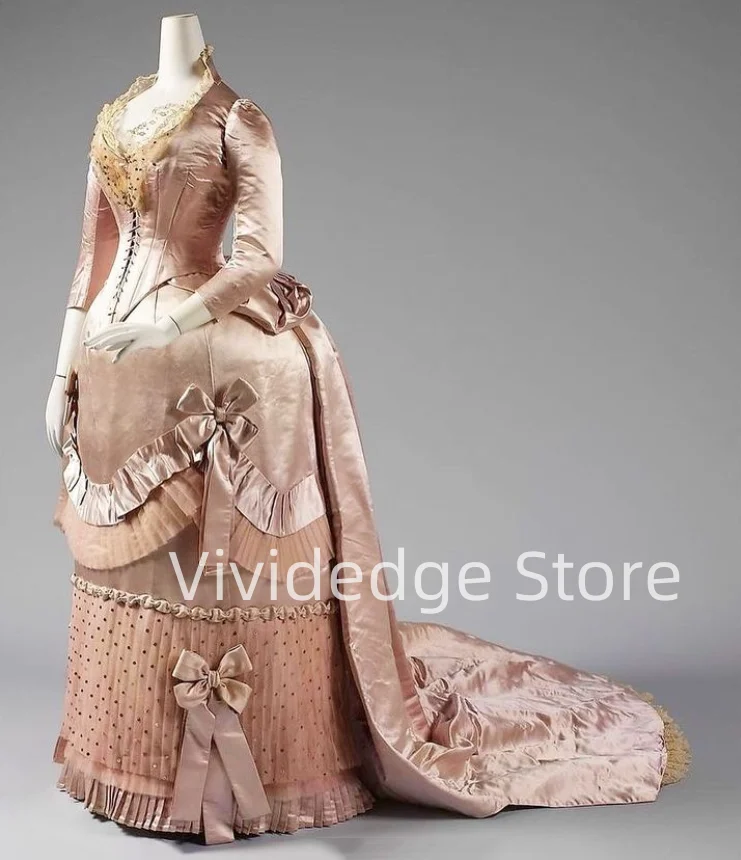 Vintage Flesh Pink Prom Dresses Bow Rococo Renaissance 18th Century Victorian Evening vestidos largos de gala noche