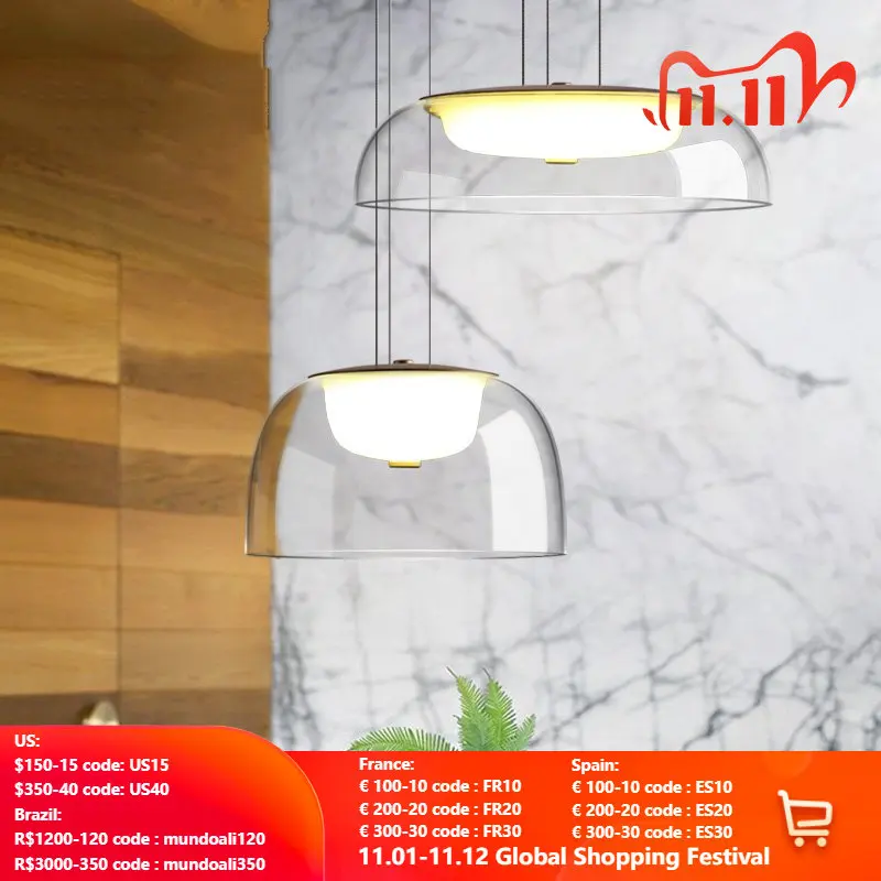 

SANDYHA Modern Pendant Lamp Clear Glass Shades Led Chandelier Bedroom Bedside Dining Table Home Decor Designer Interior Lighting