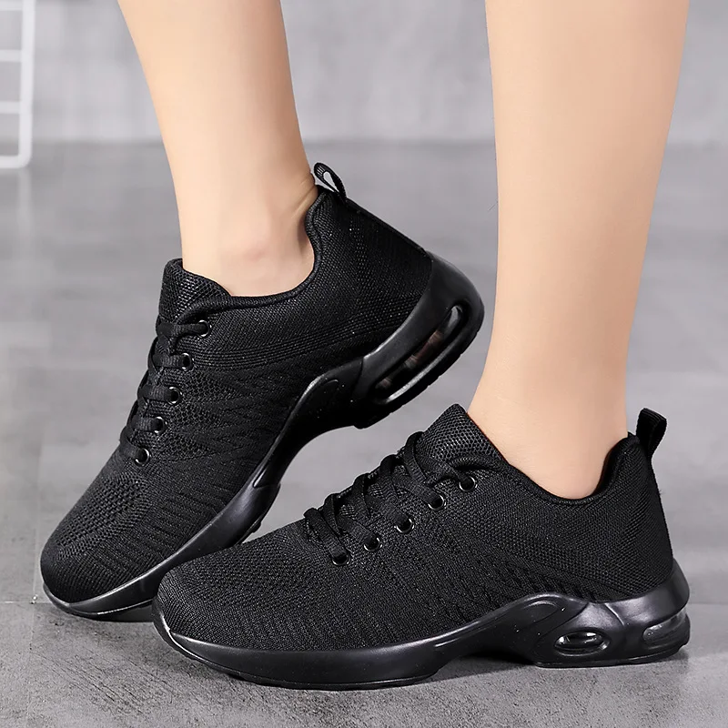 Women Sports Shoes Air Cushion Decompression Outdoor Hiking Shoes Wear-resistant Lace-Up Athletic Shoes Flat Casual Dance Shoes