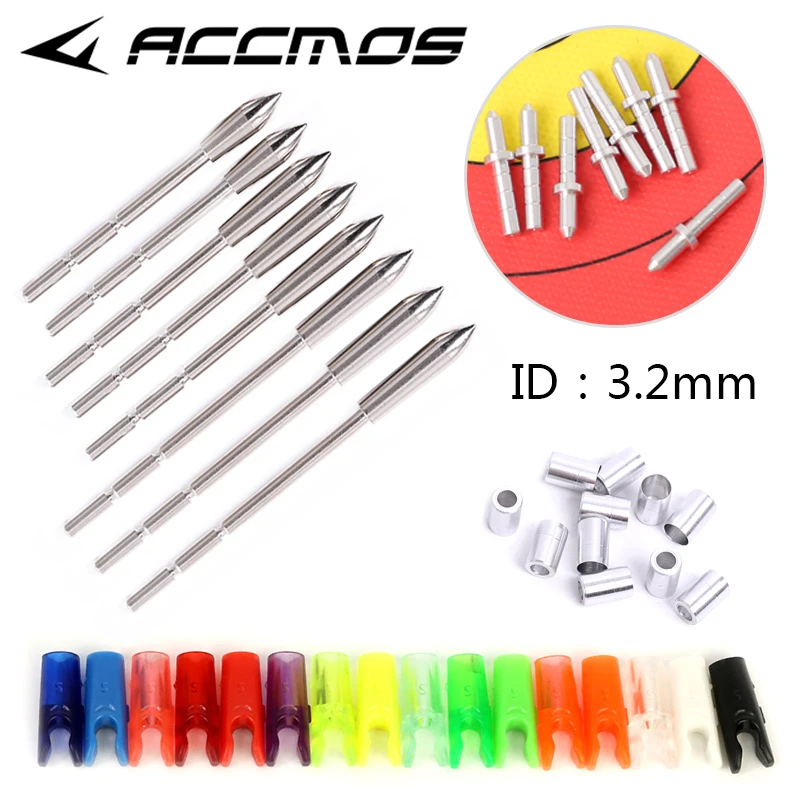 

6pcs ID 3.2mm Arrow Heads + Arrow Pin and Nock + Arrow Collar for ID 3.2mm Arrow Shaft DIY Accessories