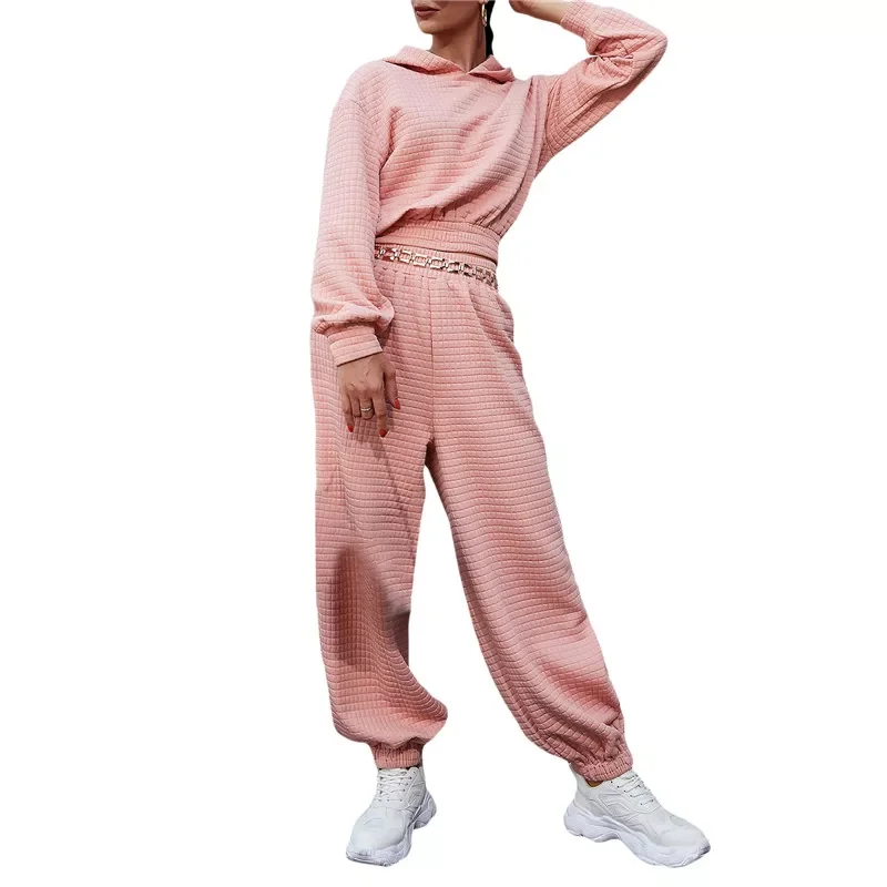 

Female Casual Streetwear Pants Sets Solid Color Long Sleeve Sweatshirts Hoodies Tops+Elastic Waist Trousers Women Clothes Autumn