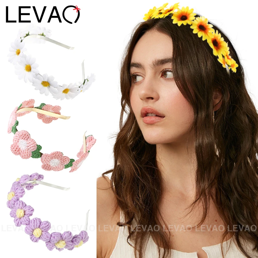 

LEVAO Летний милый девчачий Плетеный ободок для волос с цветком, эластичная повязка на голову из сплава, милый головной убор, женские аксессуа...