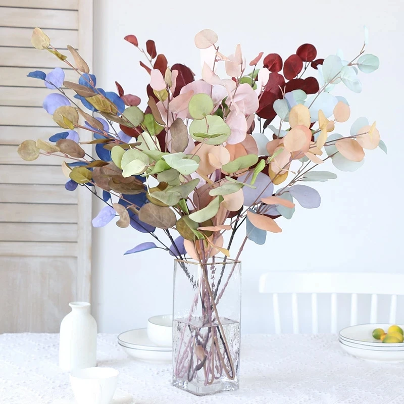 

Eucalyptus Branch Artificial Plant Wedding Vases for Hotel Autumn Color Single Apple Leaf Green Christmas Home Decoration