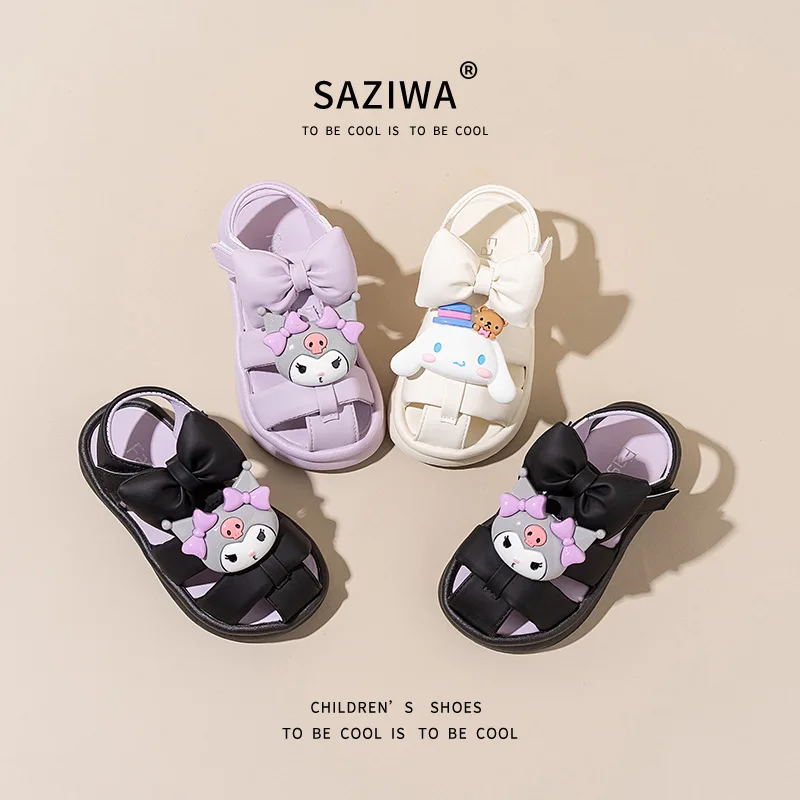 Sanrioed Anime Kuromi Cinnamoroll Summer Children Sandals Kawaii Girls Princess Shoes Boy Beach Shoes Casual Roman Slippers Gift