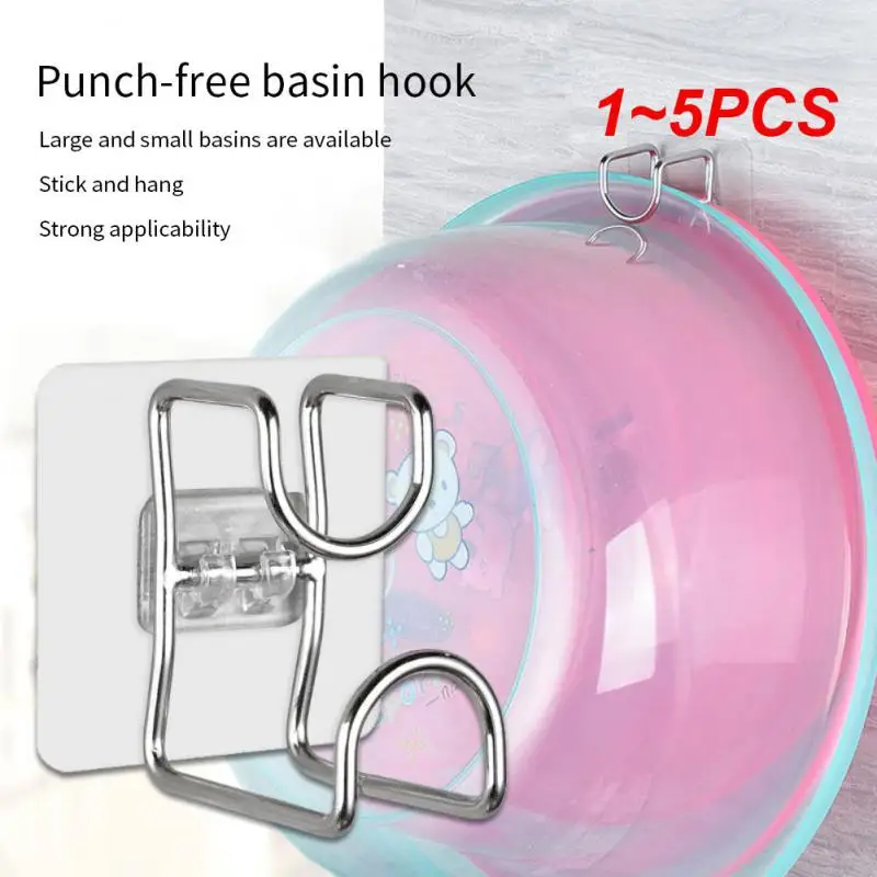 

1~5PCS Stainless Steel Wash Basin Hook Kitchen Bathroom No Trace Strong Paste Holder Multifunctional Punch-free Iron Storage