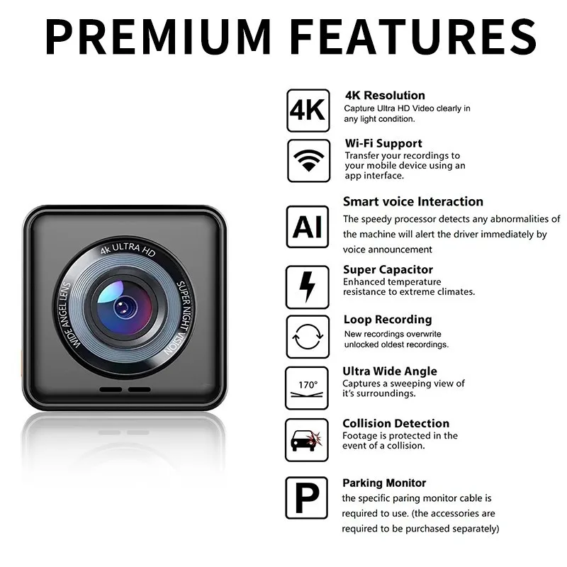 Видеорегистратор 4K Wi-Fi 2160P встроенный GPS |