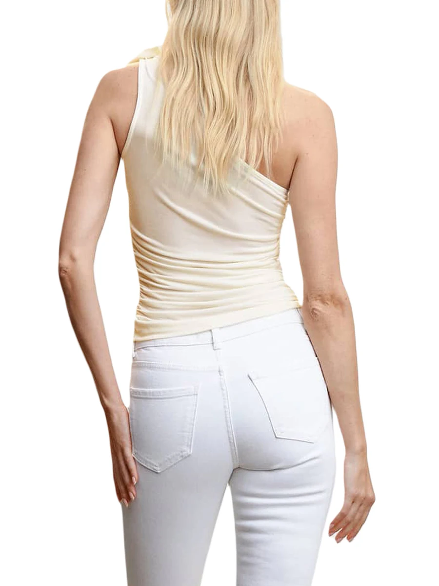 

Women 3D Flower Cami Top Sexy Hollow Out Tank Tops Strappy Backless Ruched Rosette Camisole Summer Shirt Y2k E Light Yellow