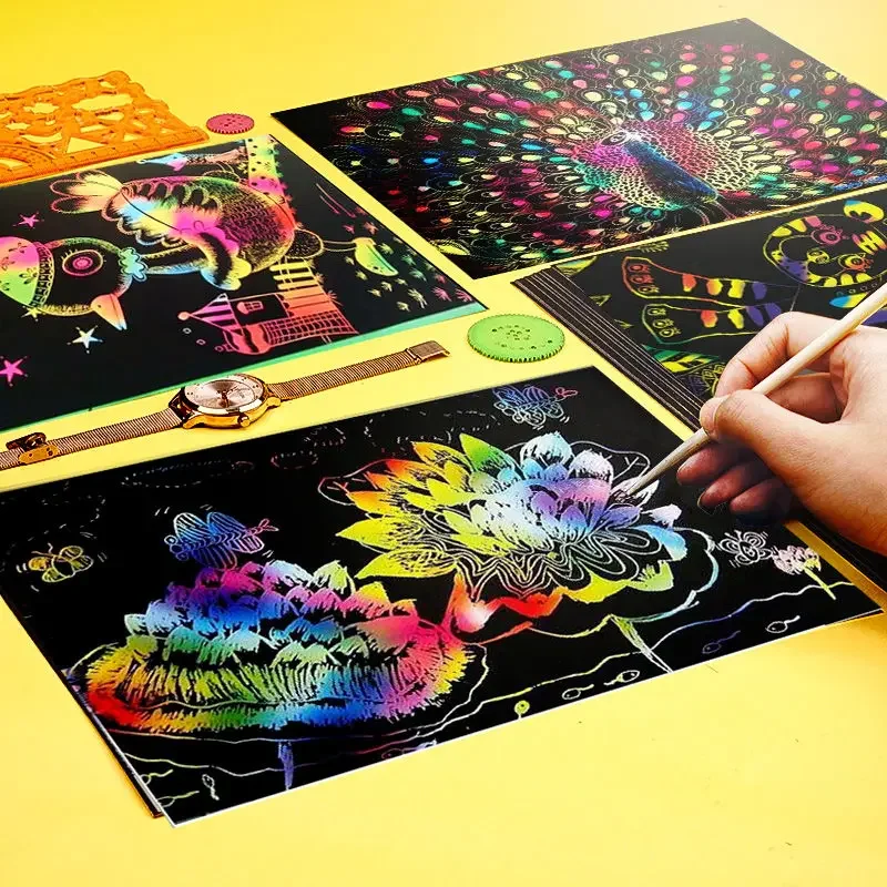 

Игрушки для рисования, черная бумага, творческий цвет, «сделай сам», рисование царапин, детская книга граффити, волшебные игрушки для рисования и раннего развития