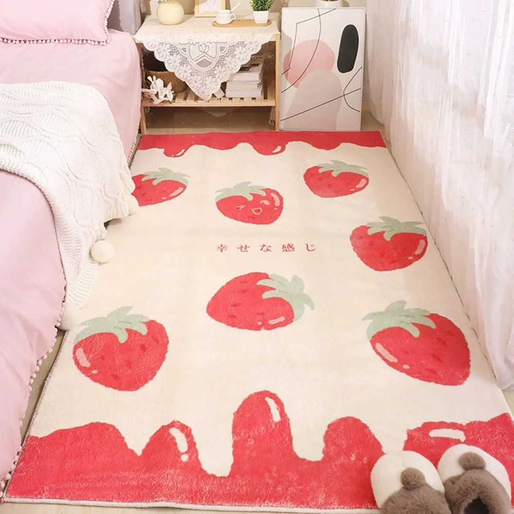 

Cartoon Strawberry Carpets For Home Living Room Decoration Bedroom Bedside Sofa Furry Floor Rugs Child Play Game Crawl Door Mats