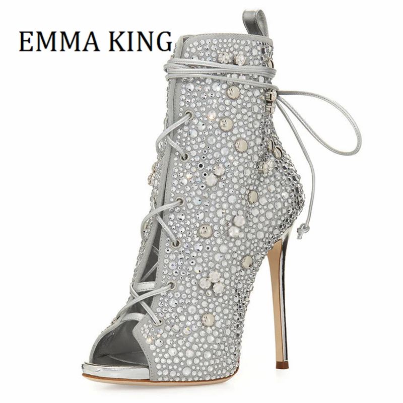 Женские блестящие женские Босоножки с открытым носком и шнуровкой спереди