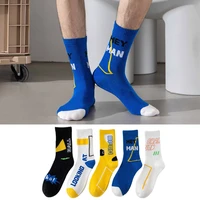 mens sports socks letter printing socks womens solid color cotton socks students high top casual socks girls ins cool socks