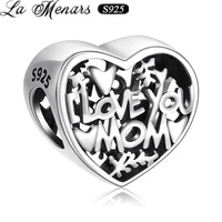la menars hollow heart charms 925 sterling silver women mothers day gift fine jewelry beads charm fit bracelets