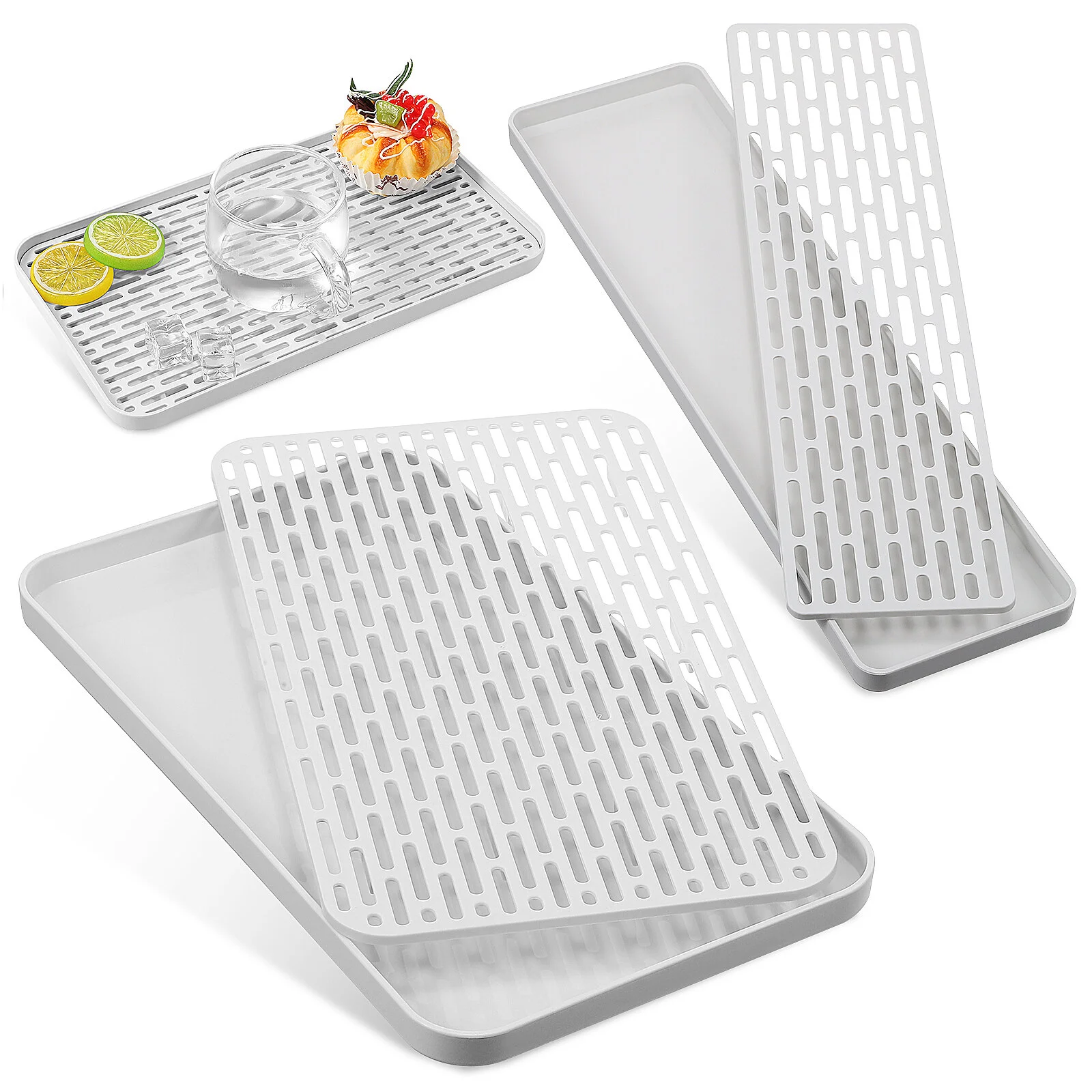 

2Pcs Multi-function Drainer Tray Hollow-out Kitchen Dish Drying Rack for Sink Coffee Table