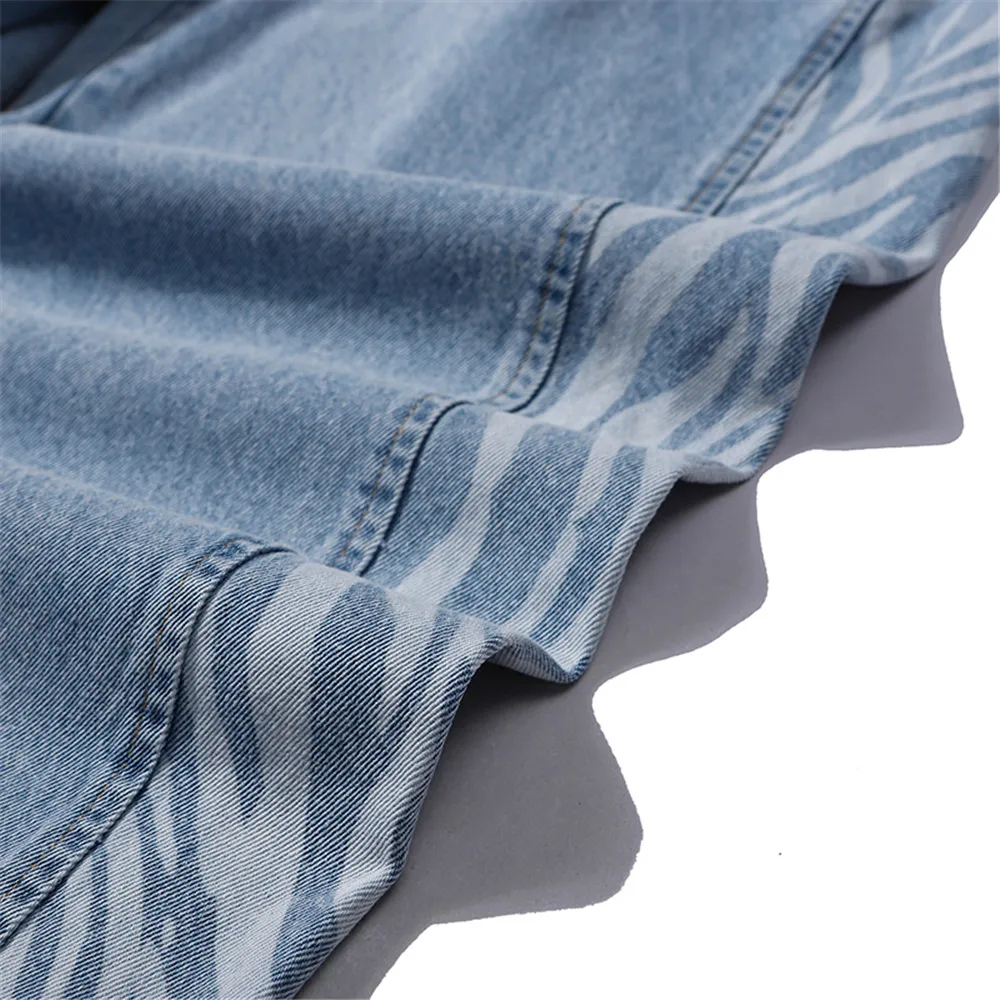 Elastic Waist Jeans Skeleton Baggy Casual Jean Pants Mens Japan Style Streetwear Straight Denim Trousers Male Vintage Blue