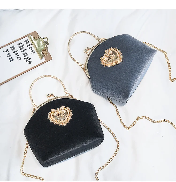 

Женская бархатная сумочка с жемчугом, винтажная велюровая вечерняя сумочка в форме сердца, клатч для свадебной вечеринки, велюровая Сумочка, кошелек