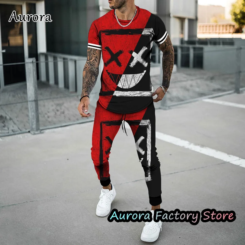 New Summer T-Shirt Trousers Set Fashion Jogger Sets For Men 2 Pieces Casual Jogging Suit Colorful Tracksuit Male Outfit Clothing