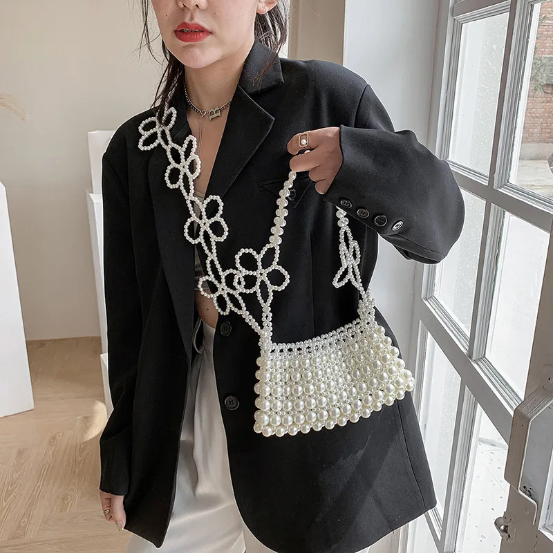 

DIY Homemade Pearl Woven Bag Summer Cute Girl Internet Celebrity Chain Shoulder Messenger Bag Lipstick Bag