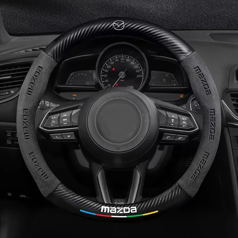 

Carbon Fiber Auto Steering Wheel Cover Alcantara Leather for Mazda Series CX5 6 CX3 CX9 2 3 CX7 CX8 5 BM GJ BL Car Accessories