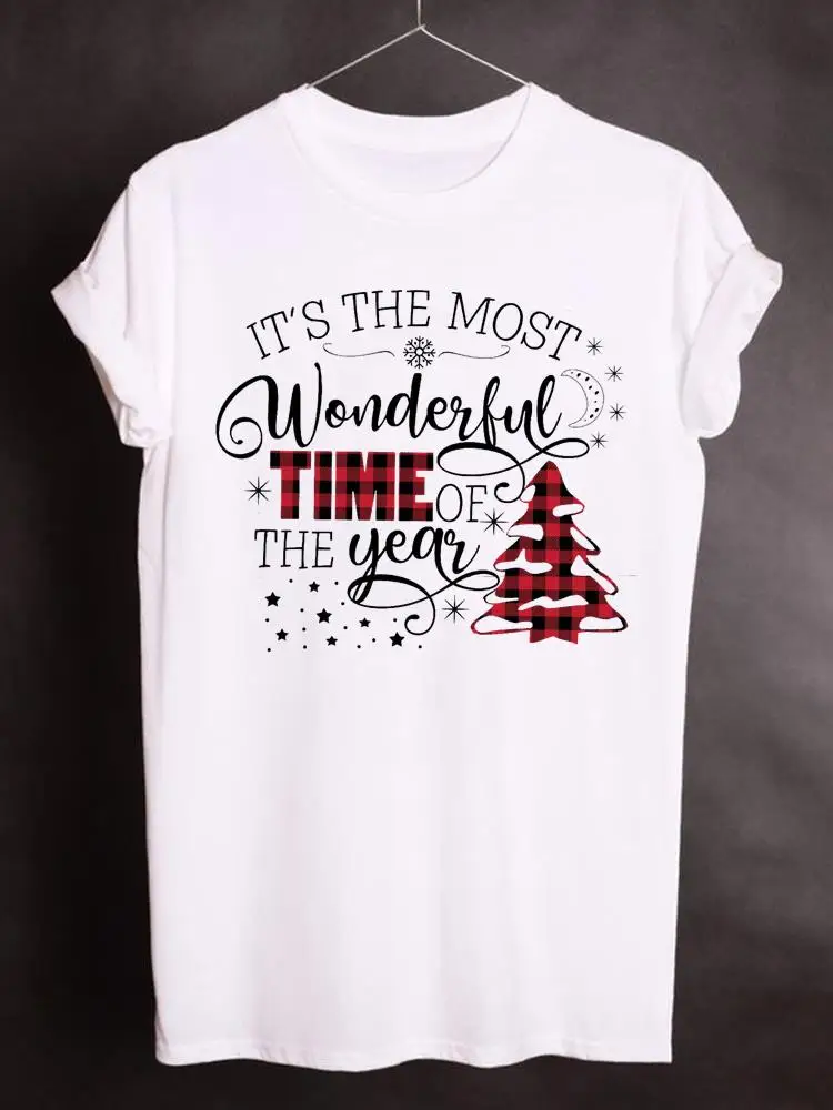 

Plaid Tree Style Lovely Cute Graphic T-shirt Merry Christmas Clothes Women Clothing Fashion Basic Tee Top Print T Shirt