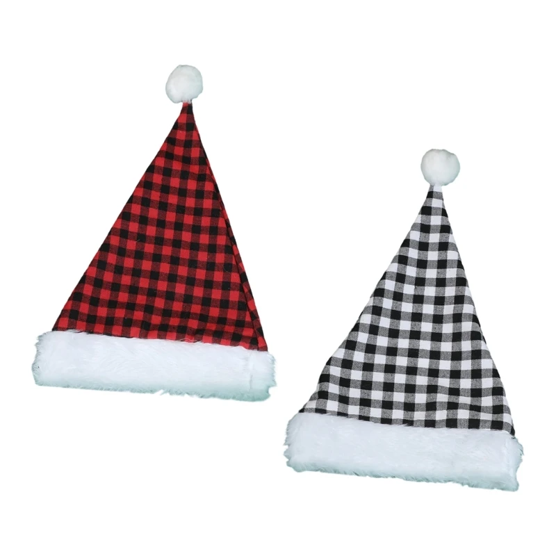 

Christmas Hat Plaids Hats New Year Kids Adults Cap Soft Plush Hat Gift Decors