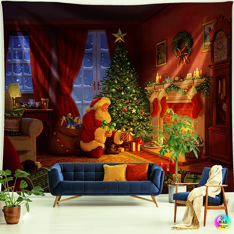 

Рождественский гобелен для камина, настенные гобелены, украшение для рождественской елки, домашний Большой Декор для стен с Санта-Клаусом