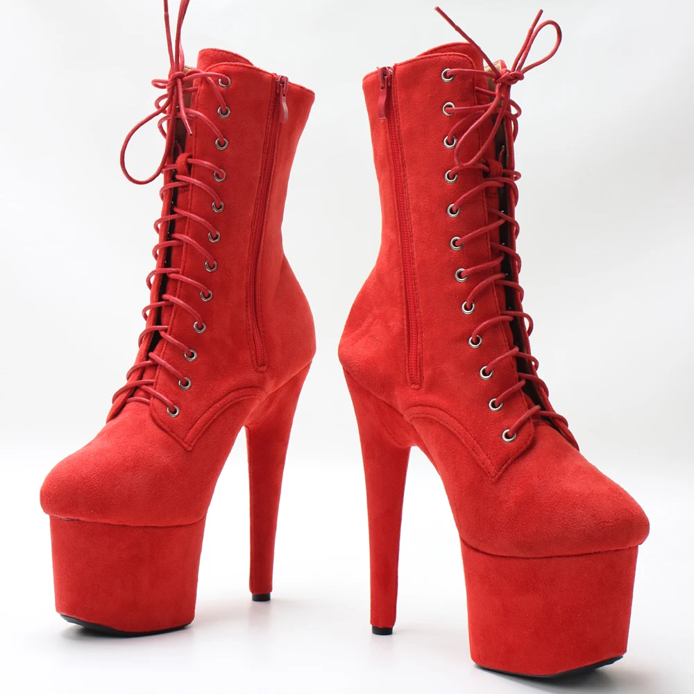 7 Inch Heel (17CM) Faux Suede Platform Lace-Up Front Pole Dancing Ankle Boots  Size36-43