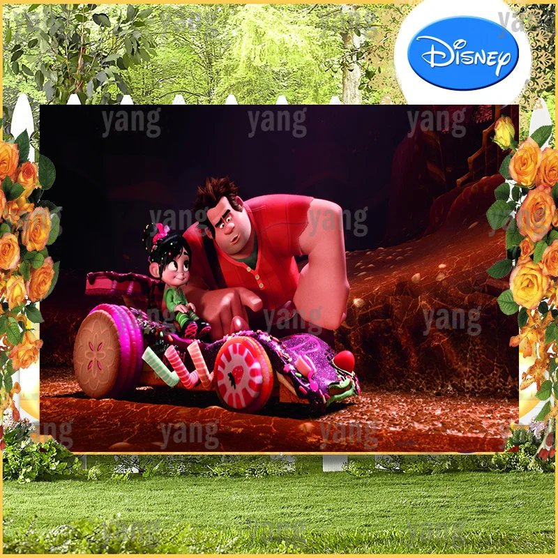 Red Disney Photography Backdrop Wreck-It Ralph Custom Cartoon Brave Newborn Kids Birthday Party Background Baby Shower Props