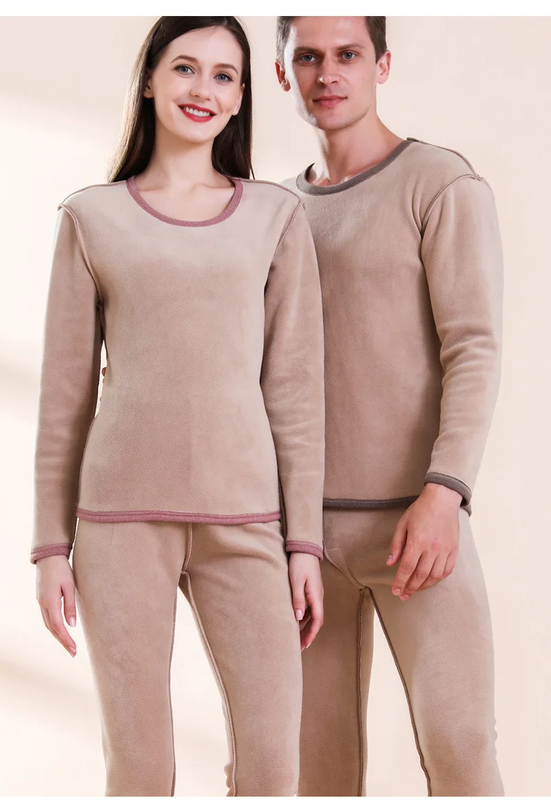 

Winter Men's Plus Size Under Clothes Female Soft Camel Down Fleece Thickened Thermal Underwear Suit Middle-aged Elderly Set