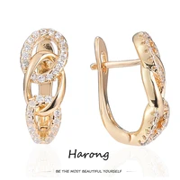 harong creative chain shape stud earrings gold color crystal inlaid luxury copper jewelry accessories earring for women