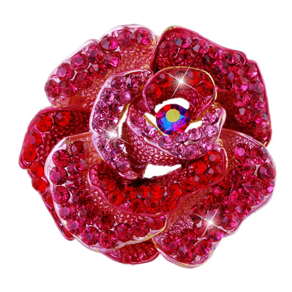 

Rose Flower Elegant Brooch Shining Rhinestone Badge Pin Shirt Scarf Bag Decorative Brooch Jewelry
