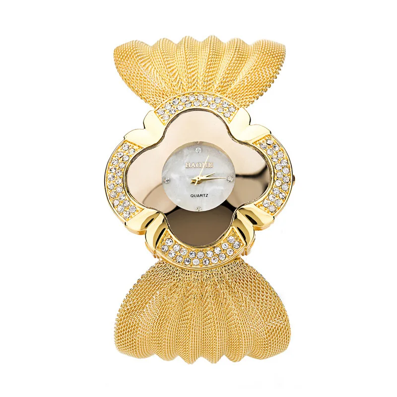 

Women watch Four-Leaf Clover Wrist Watch European Fashion Luxury Bracelet Watch Diamond Butterfly Mesh Band Ladies Quartz Watch