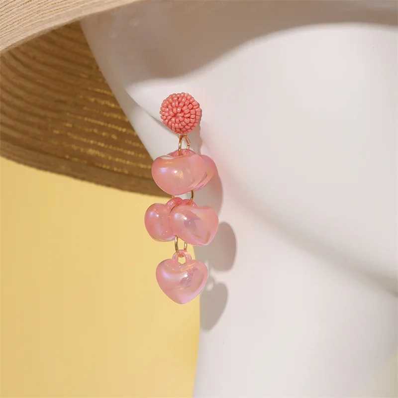 

Bohemia Cute Beaded Drops Dangle Sweet Pink Blue Heart Beads Trendy Women Jewelry