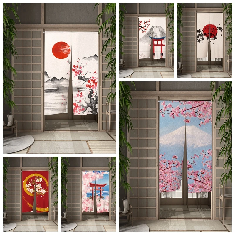 

Cherry Blossom Door Curtain Japanese Ink Printing Partition Kitchen Doorway Decor Drapes Entrance Noren Hanging Half-curtains