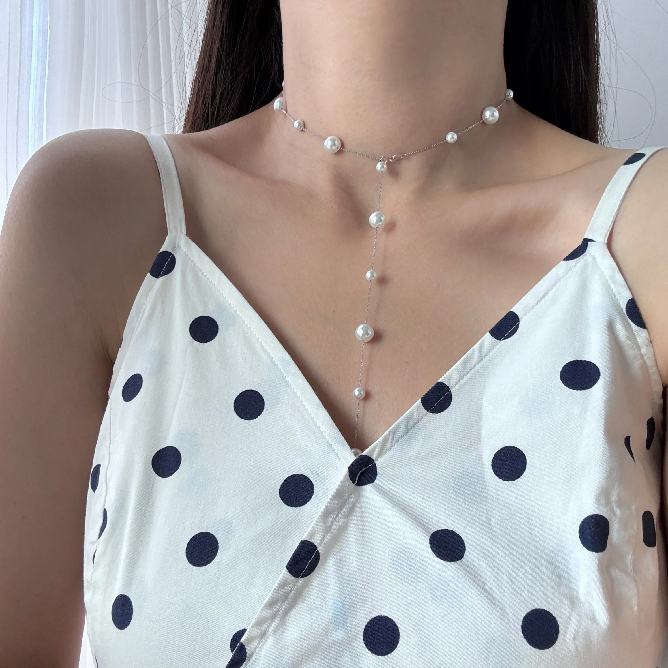 S925 Sterling Silver White Pearl Starry Necklace Women's Exquisite Shiny Long Fringe Clavicle Chain Multiple Sweater |