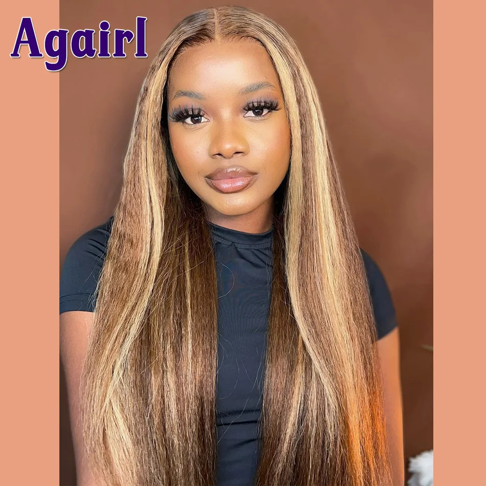 

Honey Blonde Highlight 4/27 Transparent 13x4 13X6 Lace Frontal Wig Kinky Straight Human Hair Wigs Yaki 5X5 Closure Wig for Women
